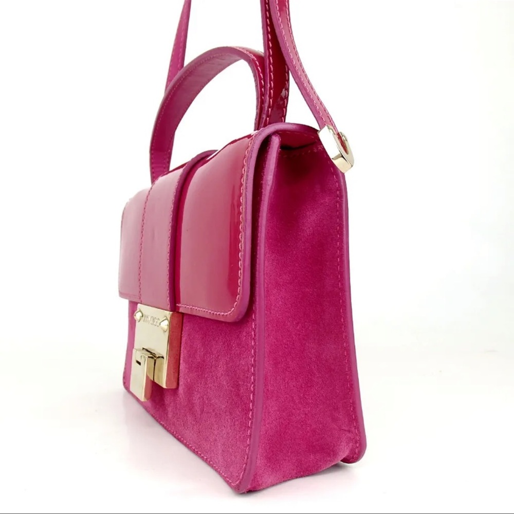 AUTH JIMMY CHOO 2way Handbag Suede Patent Leather RARE Barbie Pink - Picture 5 of 13